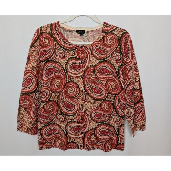 Talbots M 100% Italian Merino Wool Cardigan Sweater Top Paisley Quiet Luxury - Picture 1 of 8